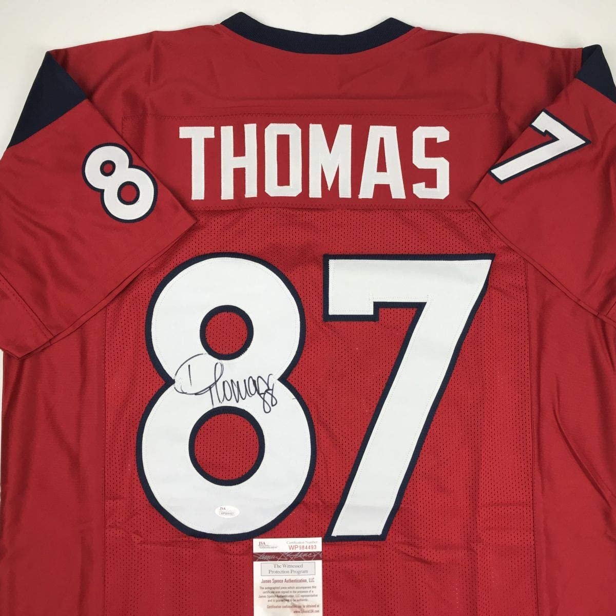 Autographed/Signed Demaryius Thomas Houston Red Football Jersey JSA COA
