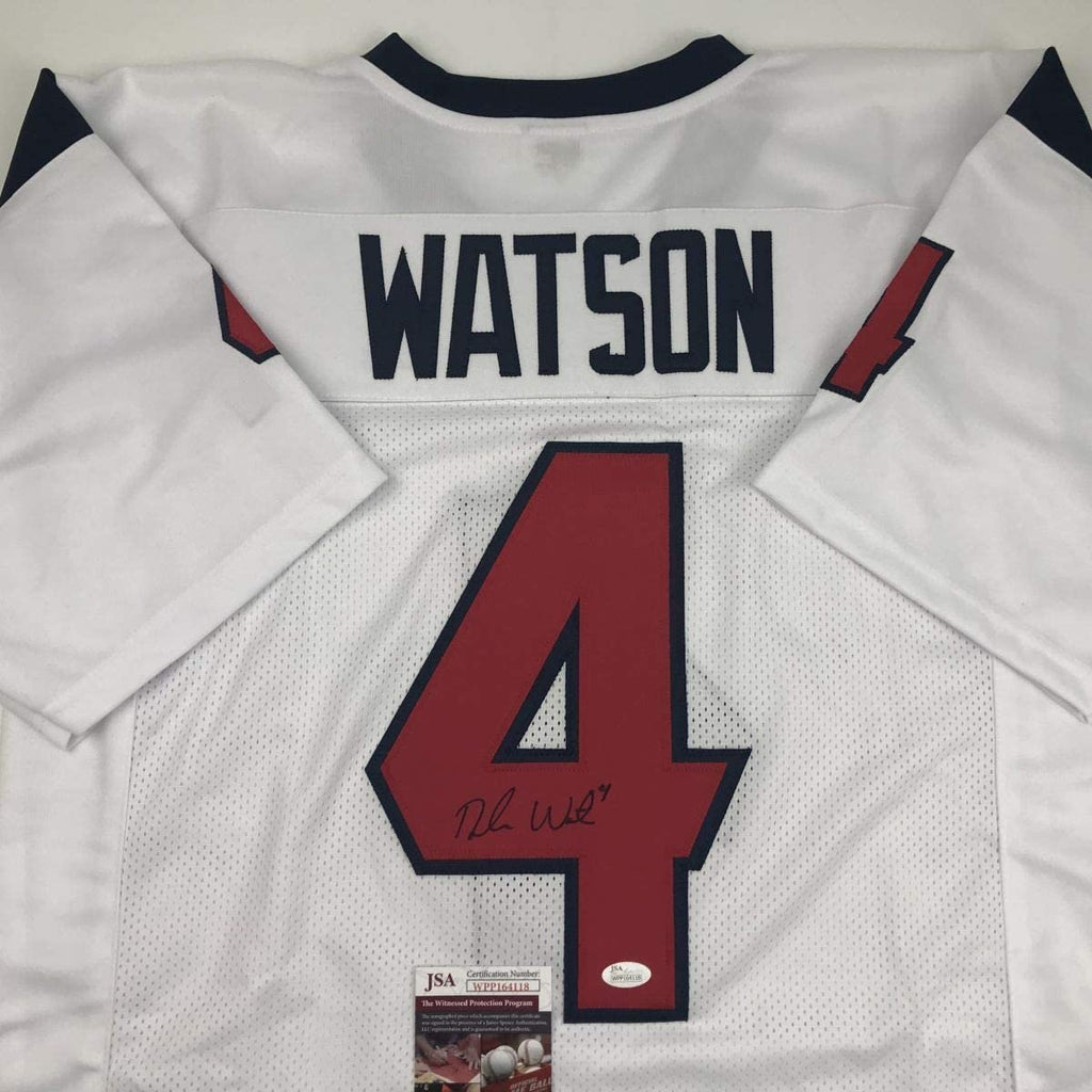 Autographed/Signed Deshaun Watson Houston White Football Jersey JSA COA