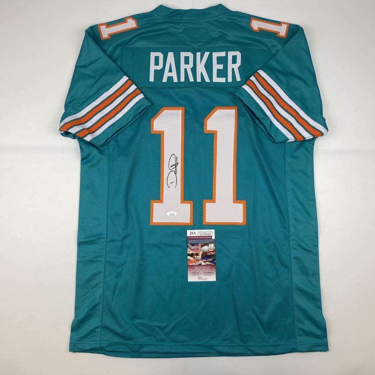 Autographed/Signed Devante Parker Miami Retro Teal Football Jersey JSA COA