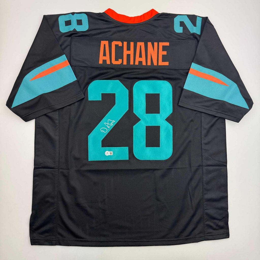 Autographed/Signed De'Von DeVon Achane Miami Black Football Jersey Beckett BAS COA
