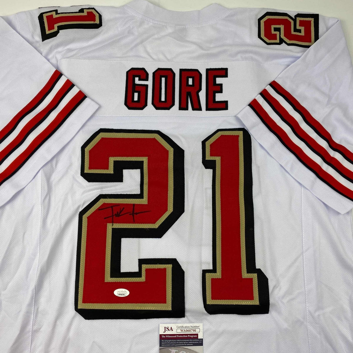 Autographed/Signed Frank Gore San Francisco White Retro Football Jersey JSA COA