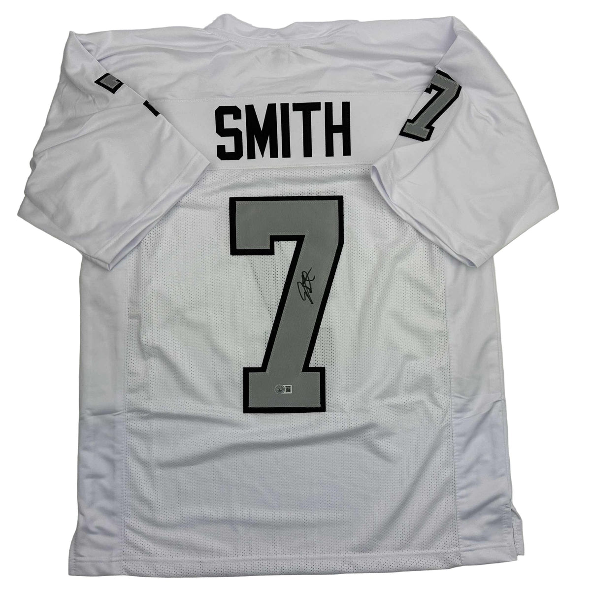 Autographed/Signed Geno Smith Oakland White Color Rush Football Jersey Beckett BAS COA