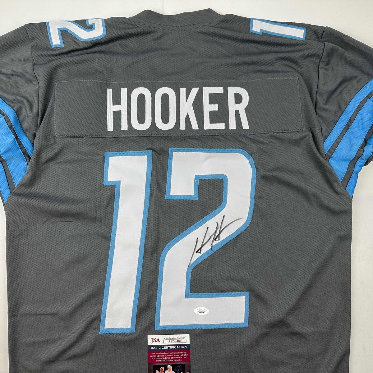 Autographed/Signed Hendon Hooker Detroit Grey Football Jersey JSA COA