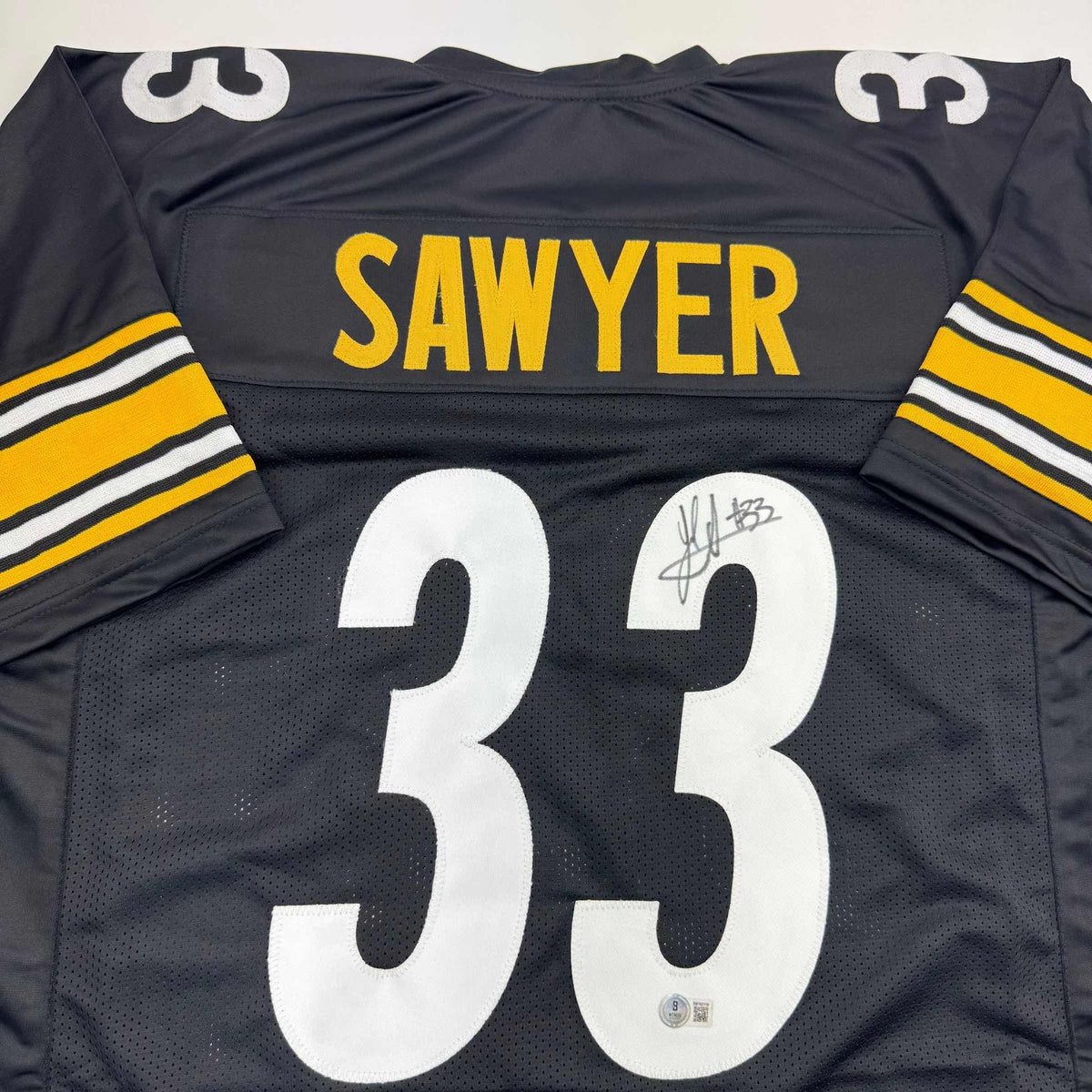 Autographed/Signed Jack Sawyer Pittsburgh Black Football Jersey Beckett BAS COA