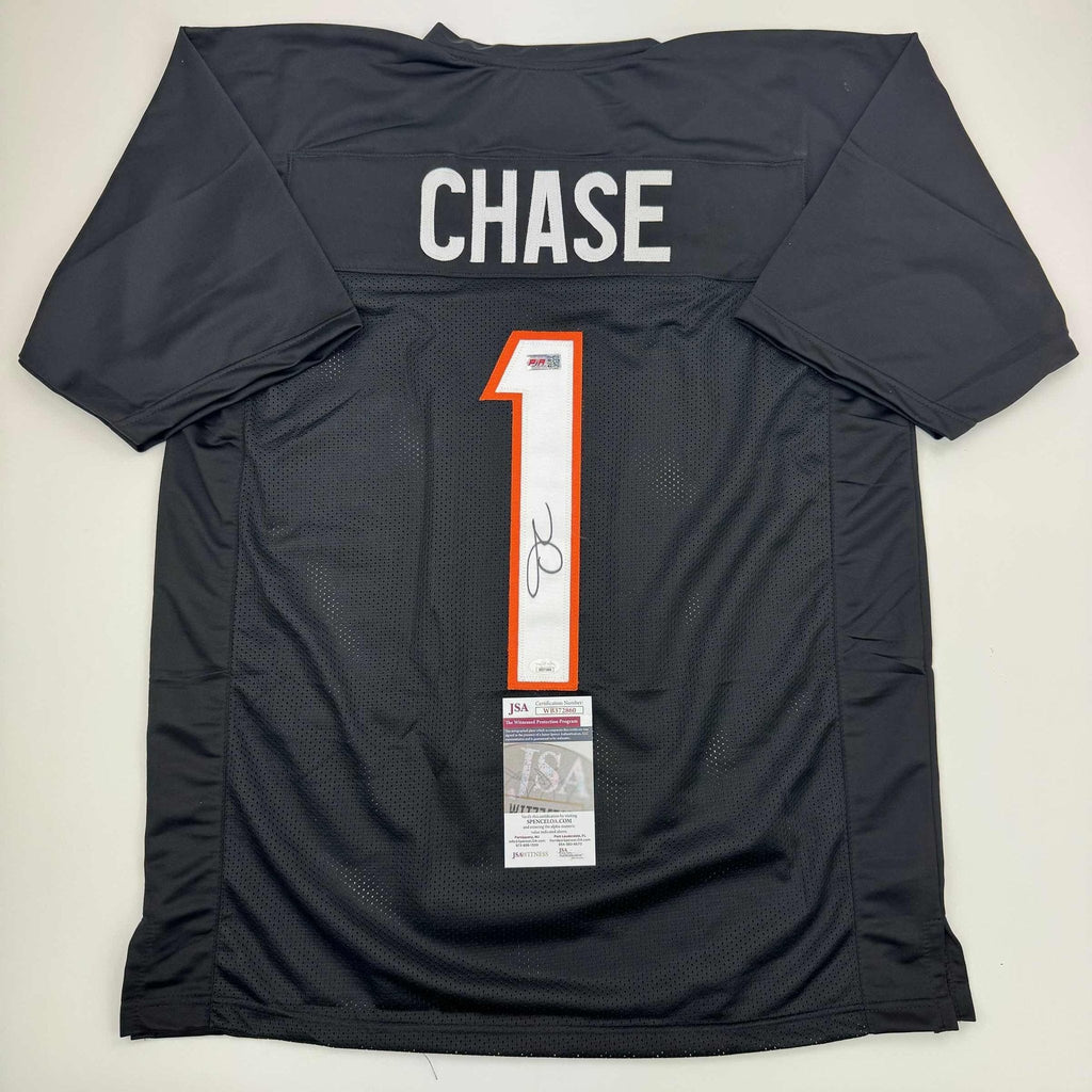 Autographed/Signed Ja'Marr Chase Cincinnati Black Football Jersey JSA COA
