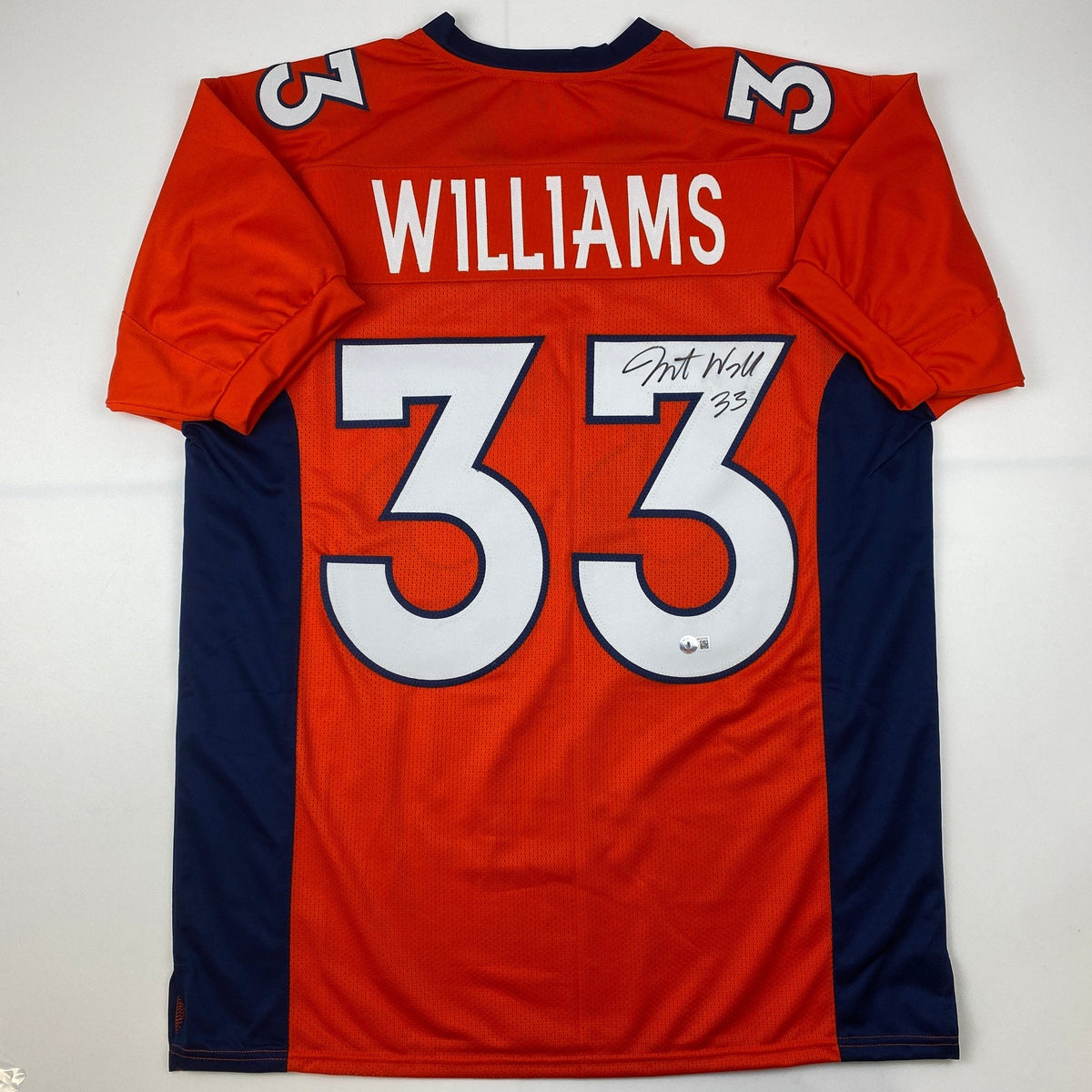 Autographed/Signed Javonte Williams Denver Orange Football Jersey Beckett BAS COA