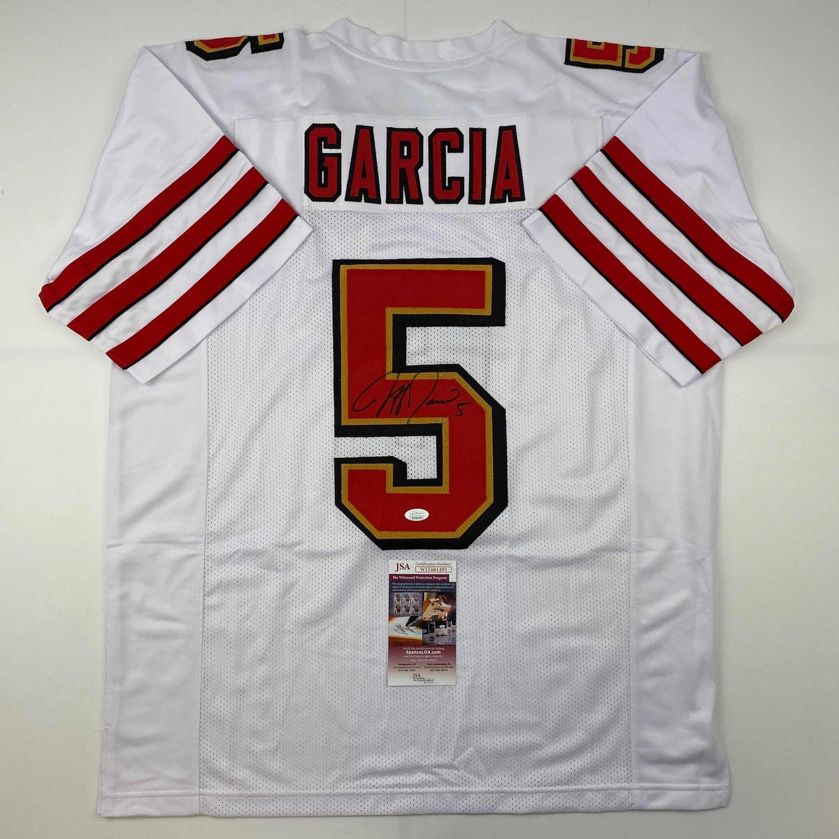 Autographed/Signed Jeff Garcia San Francisco White Football Jersey JSA COA