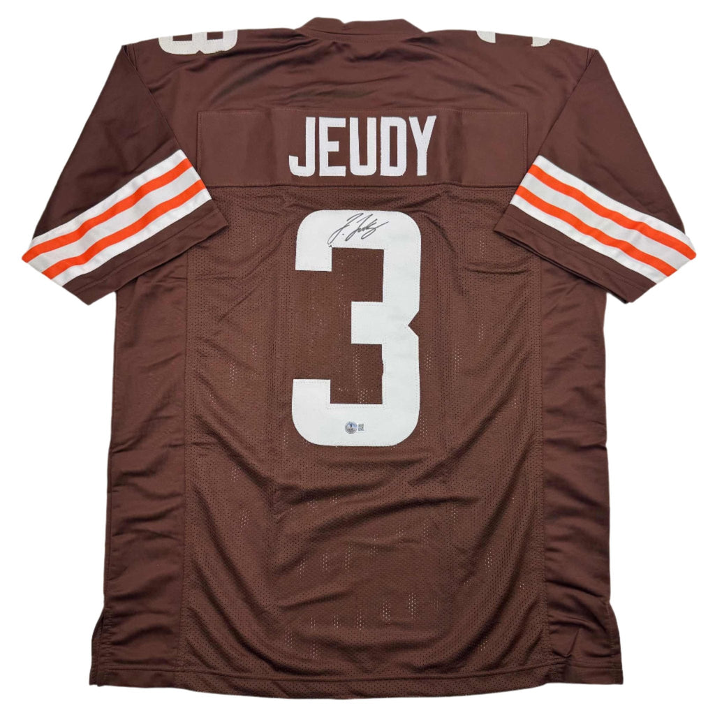 Autographed/Signed Jerry Jeudy Cleveland Brown Football Jersey Beckett BAS COA