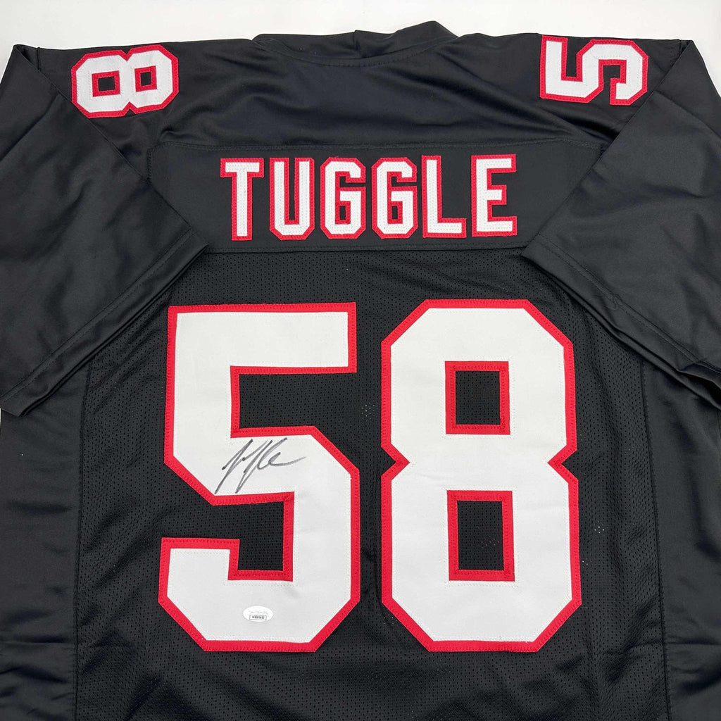 Autographed/Signed Jessie Tuggle Atlanta Black Football Jersey JSA COA
