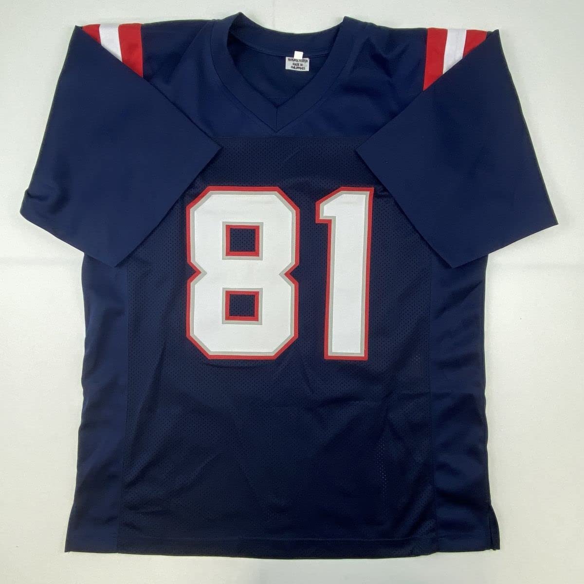 Autographed/Signed Jonnu Smith New England Blue Football Jersey Beckett BAS COA