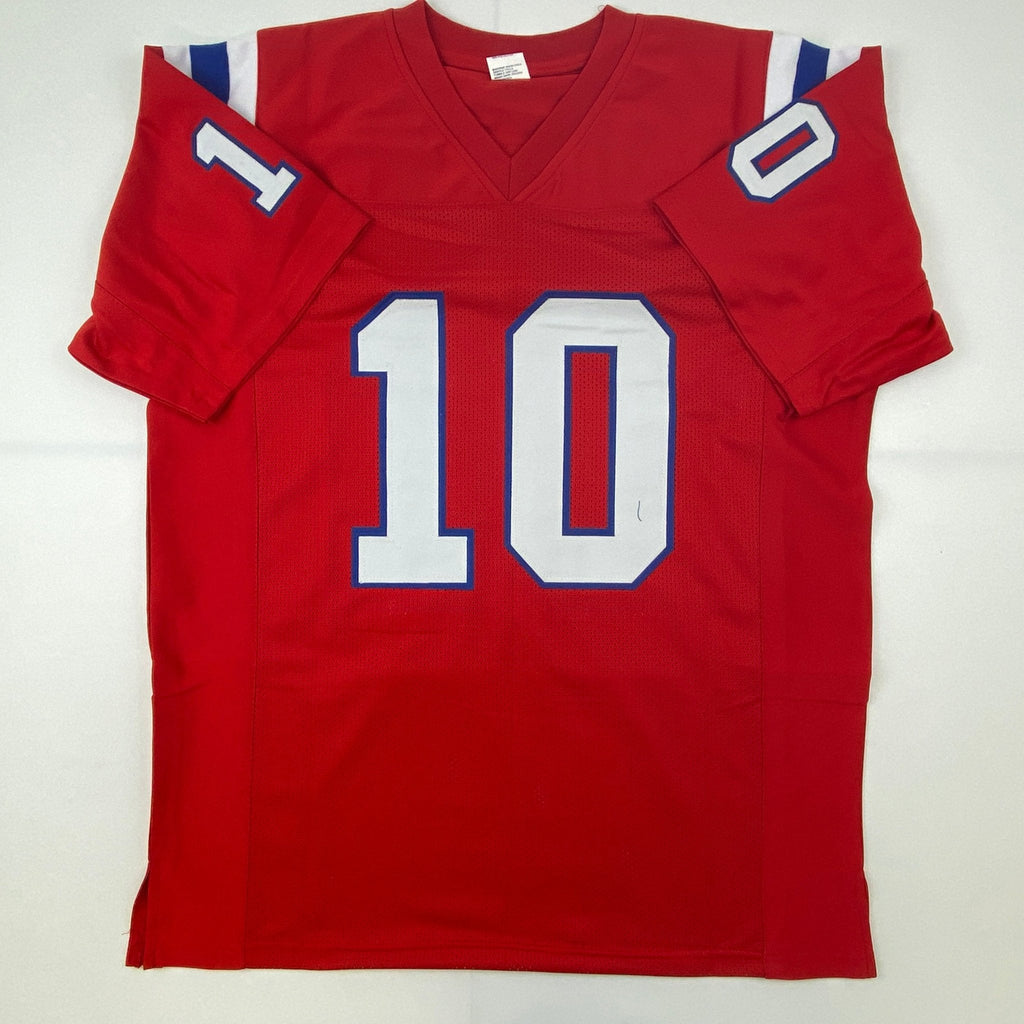 Autographed/Signed Mac Jones New England Red Football Jersey Beckett BAS COA