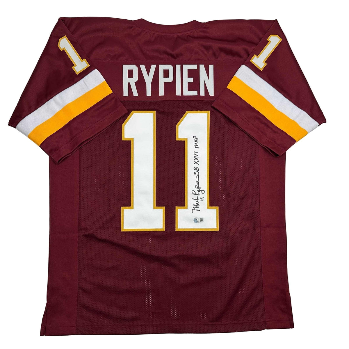 Autographed/Signed Mark Rypien SB XXVI MVP Washington Burgundy Football Jersey Beckett BAS COA