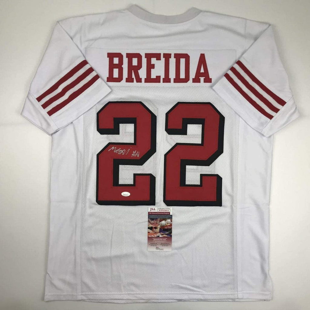 Autographed/Signed Matt Breida San Francisco White Football Jersey JSA COA