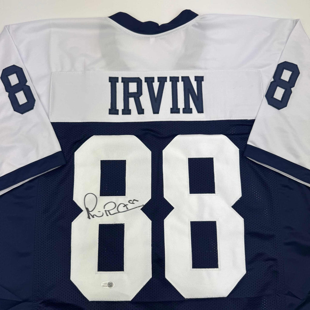 Autographed/Signed Michael Irvin Dallas Thanksgiving Day Blue Football Jersey Beckett BAS COA