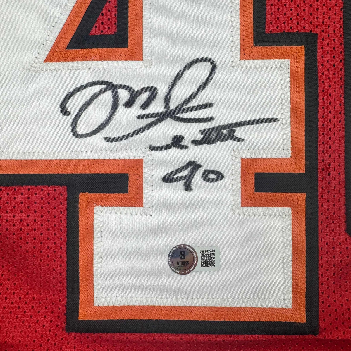 Autographed/Signed Mike Alstott Tampa Bay Red Football Jersey Beckett BAS COA