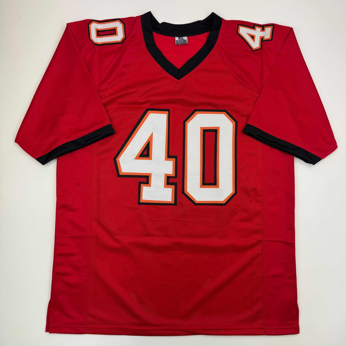Autographed/Signed Mike Alstott Tampa Bay Red Football Jersey Beckett BAS COA