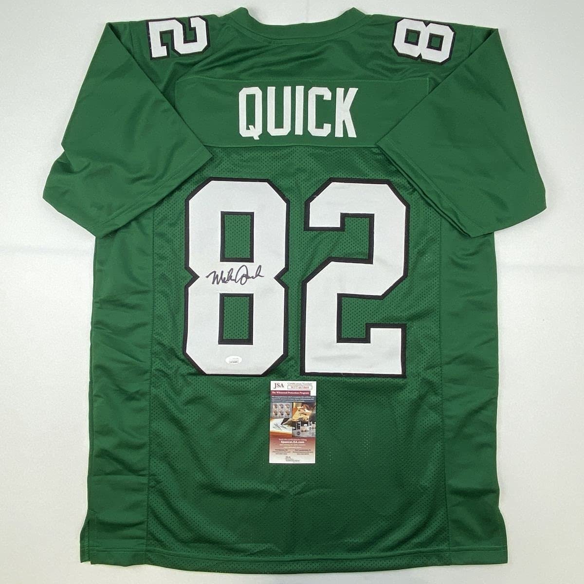 Autographed/Signed Mike Quick Philadelphia Kelly Green Football Jersey JSA COA