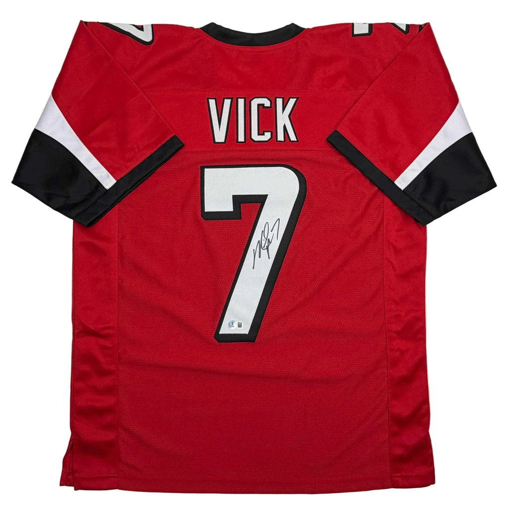 Autographed/Signed Michael Mike Vick Atlanta Red Football Jersey Beckett BAS COA