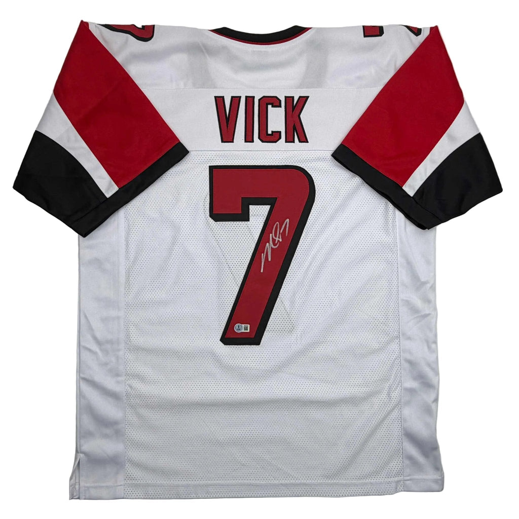 Autographed/Signed Michael Mike Vick Atlanta White Football Jersey Beckett BAS COA