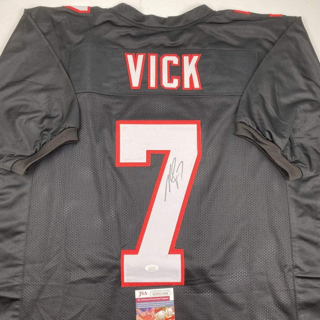 Autographed/Signed Michael Mike Vick Atlanta Retro Black Football Jersey JSA COA