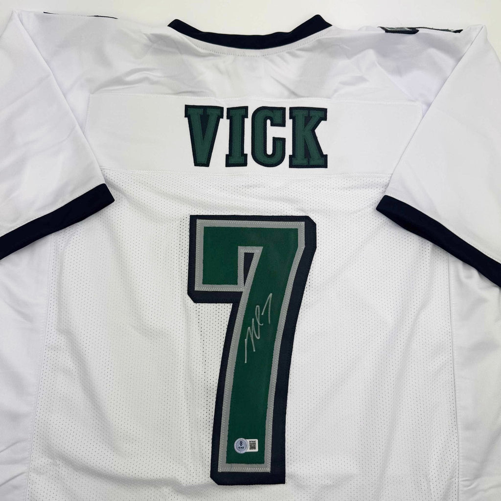 Autographed/Signed Michael Mike Vick Philadelphia White Football Jersey Beckett BAS COA