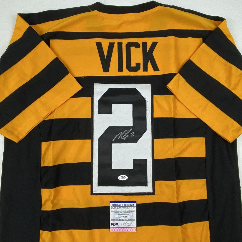 Autographed/Signed Michael Mike Vick Pittsburgh Bumble Bee Football Jersey PSA/DNA COA