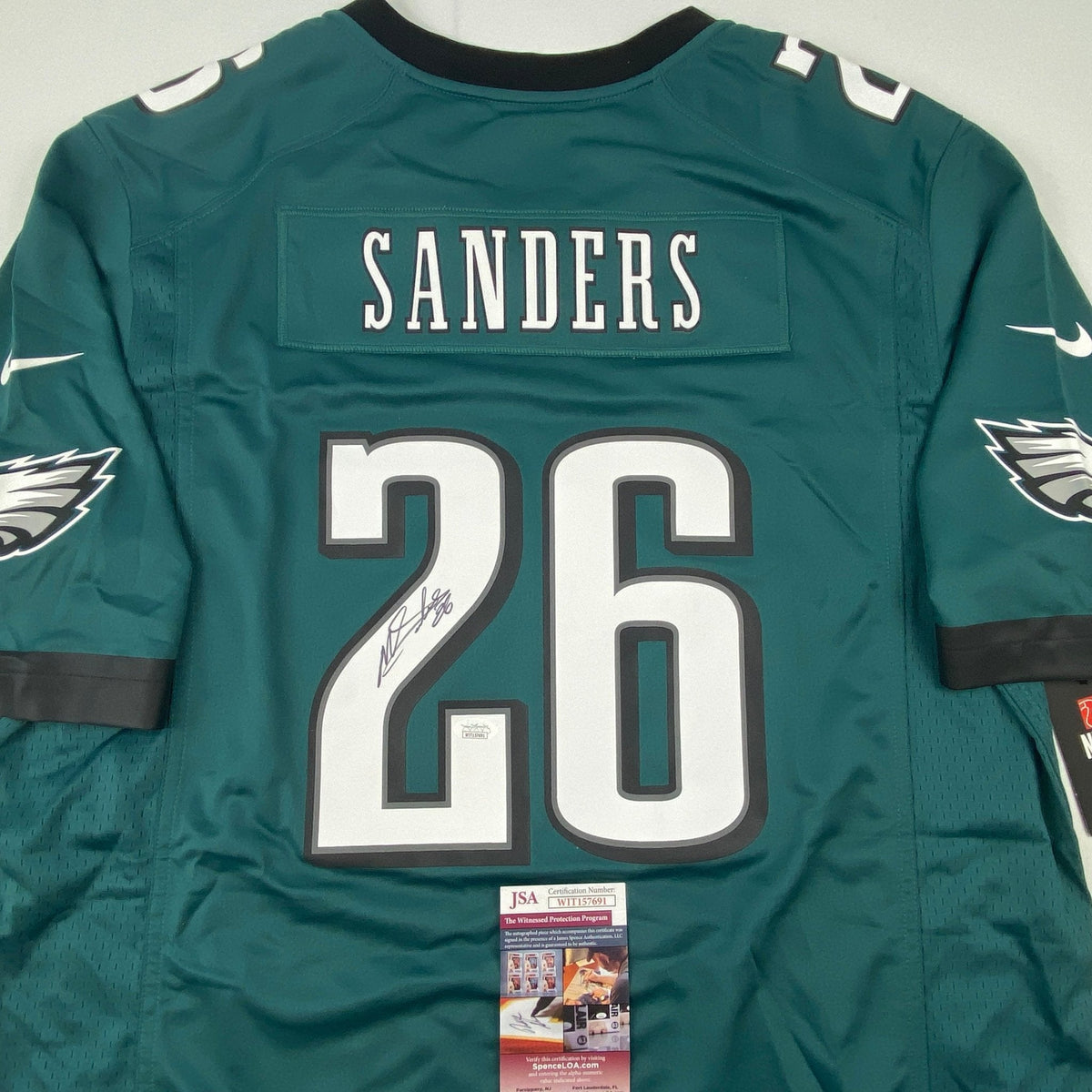 Autographed/Signed Miles Sanders Philadelphia Eagles Green Authentic Football Jersey JSA COA