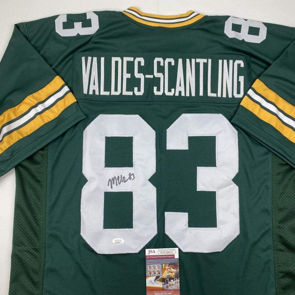 Autographed/Signed Marquez Valdes-Scantling Green Bay Green Football Jersey JSA COA