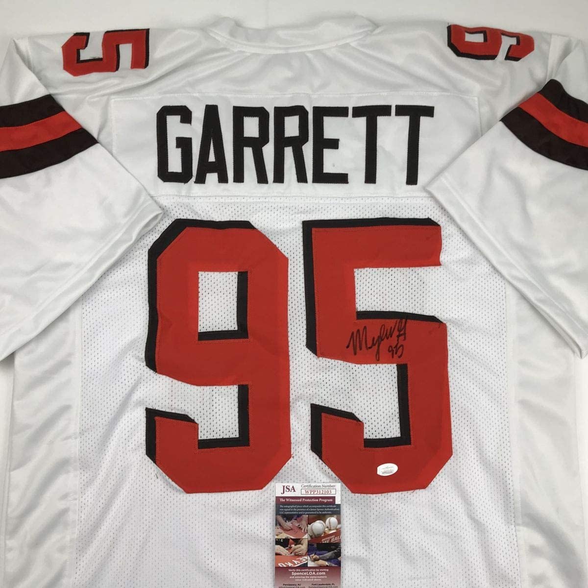 Autographed/Signed Myles Garrett Cleveland White Football Jersey JSA COA