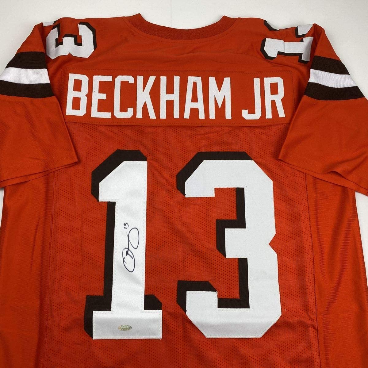 Autographed/Signed Odell Beckham Jr. Cleveland Orange Football Jersey Steiner Sports COA Hologram Only