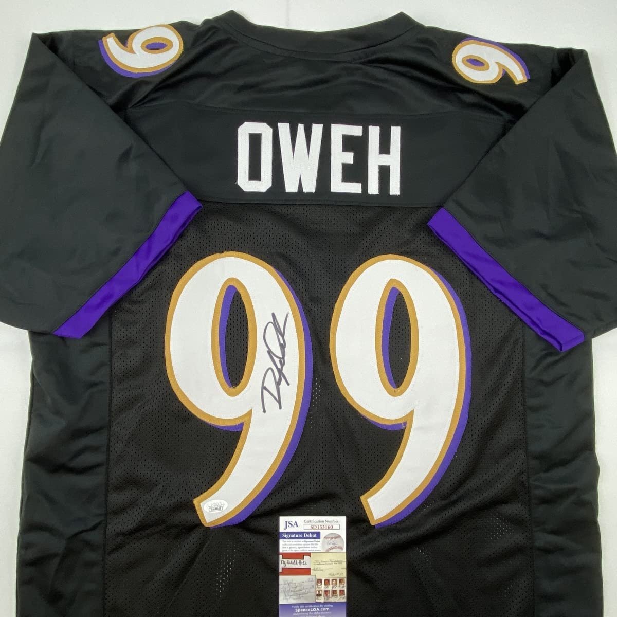 Autographed/Signed Odafe Oweh Baltimore Black Football Jersey JSA COA