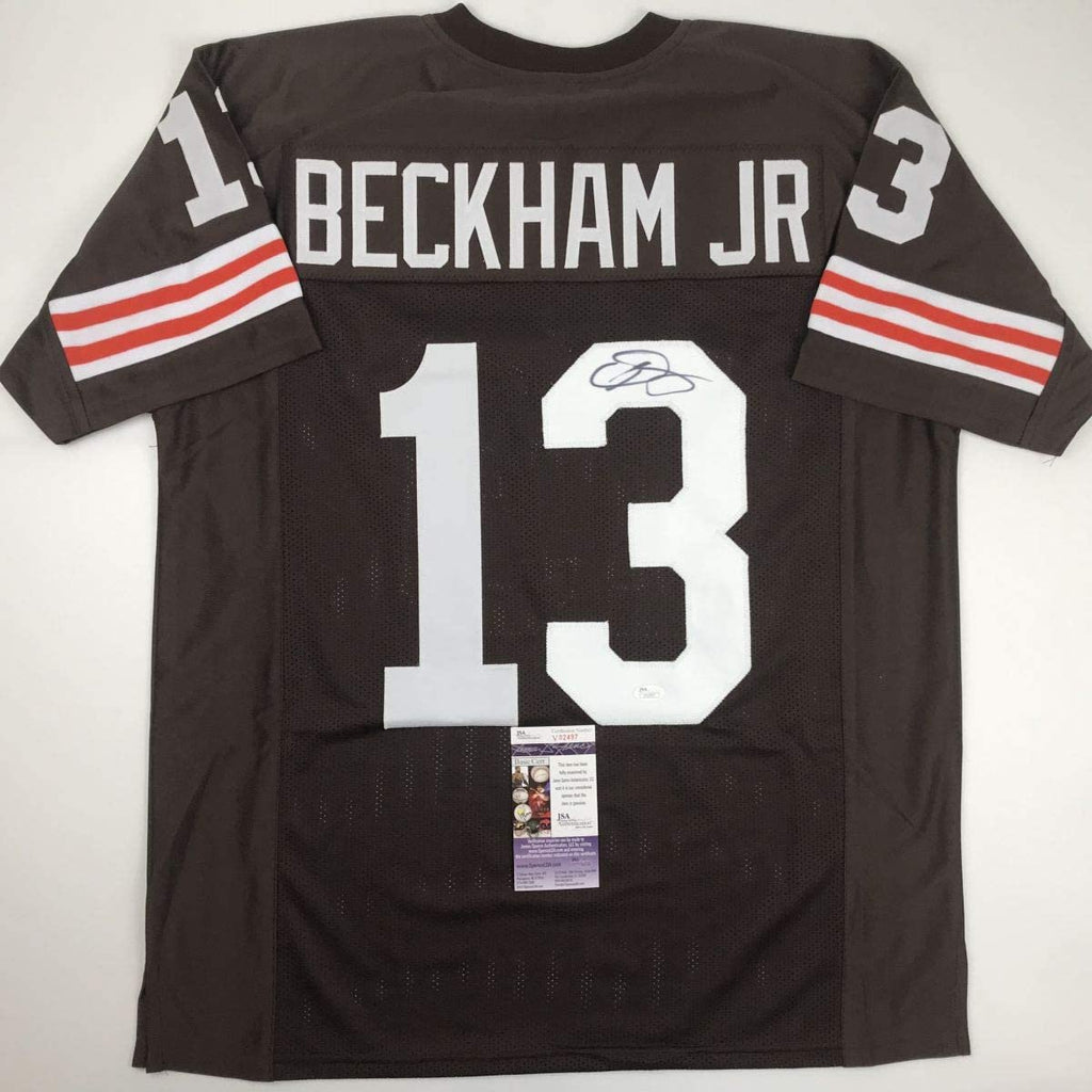 Autographed/Signed Odell Beckham Jr. Cleveland Retro Brown Football Jersey JSA COA