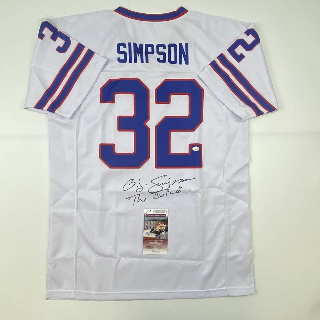 Autographed/Signed OJ O.J. Simpson The Juice Buffalo White Football Jersey JSA COA