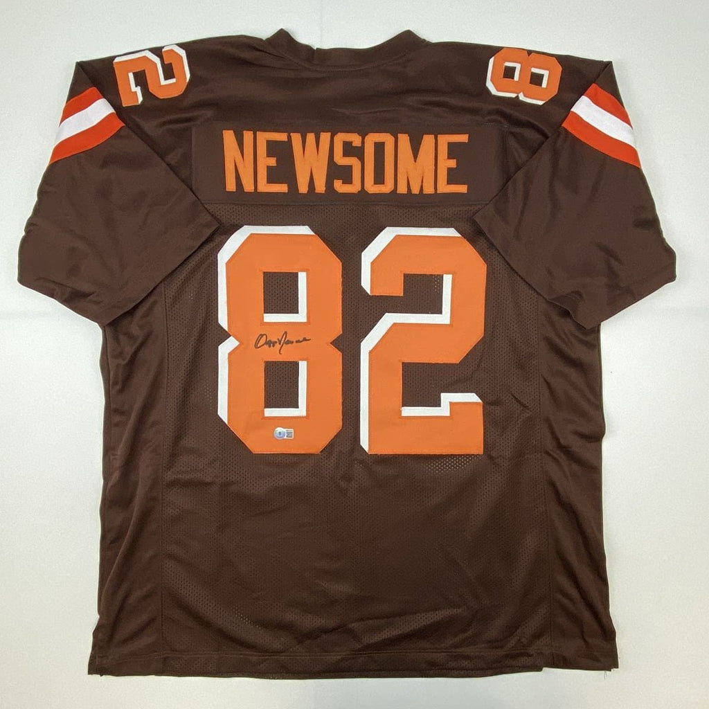 Autographed/Signed Ozzie Newsome Cleveland Football Brown Jersey Beckett BAS COA Holo