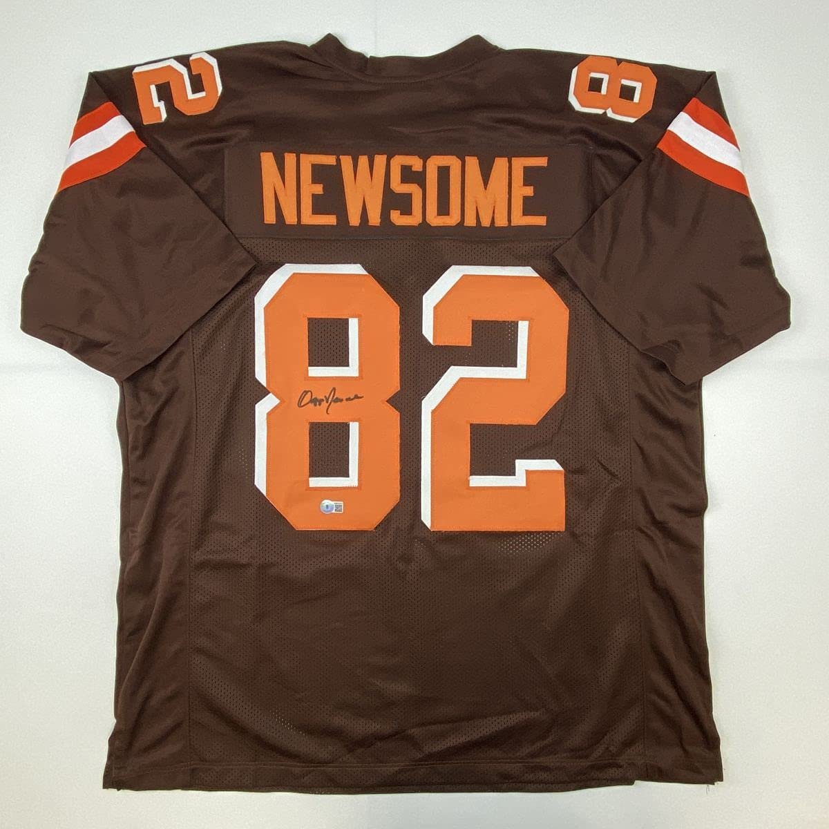 Autographed/Signed Ozzie Newsome Cleveland Football Brown Jersey Beckett BAS COA Holo