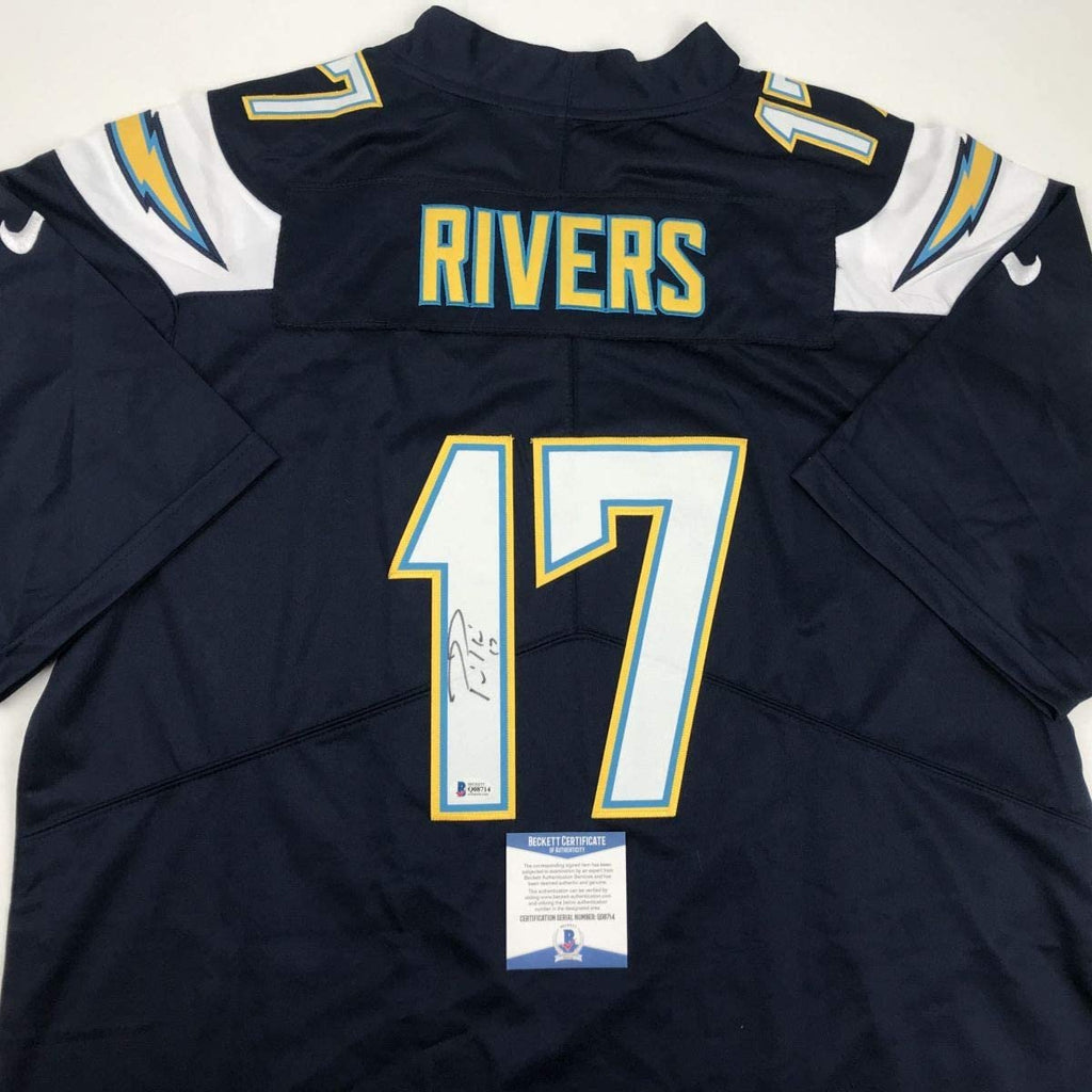 Autographed/Signed Philip Rivers Los Angeles LA Dark Blue Football Jersey Beckett BAS COA