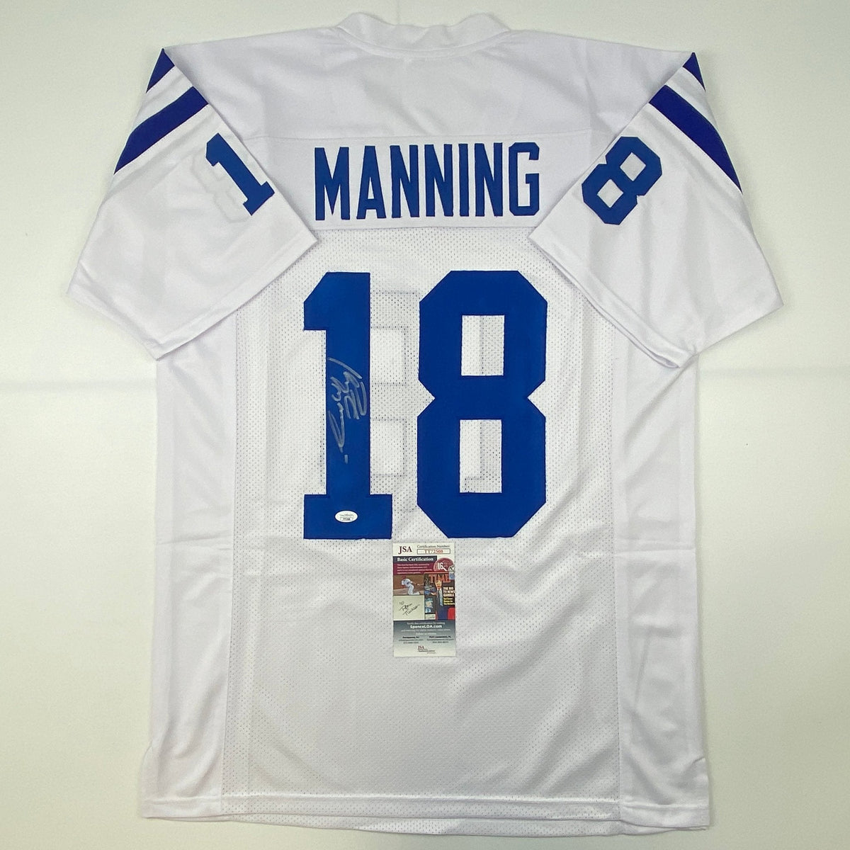 Autographed/Signed Peyton Manning Indianapolis White Football Jersey JSA COA