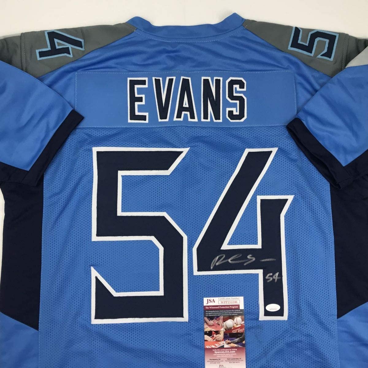 Autographed/Signed Rashaan Evans Tennessee Light Blue Football Jersey JSA COA