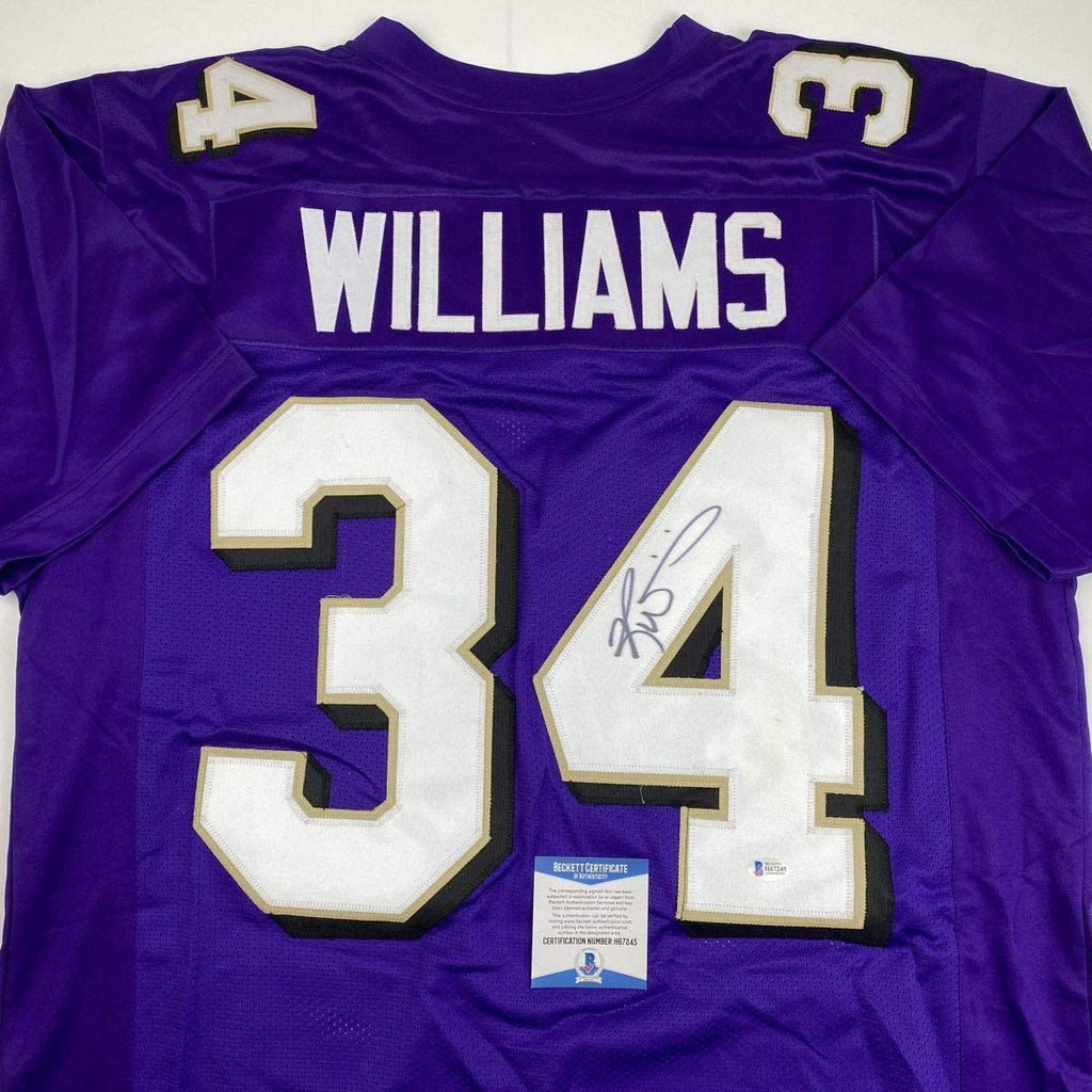 Autographed/Signed Ricky Williams Baltimore Purple Football Jersey Beckett BAS COA