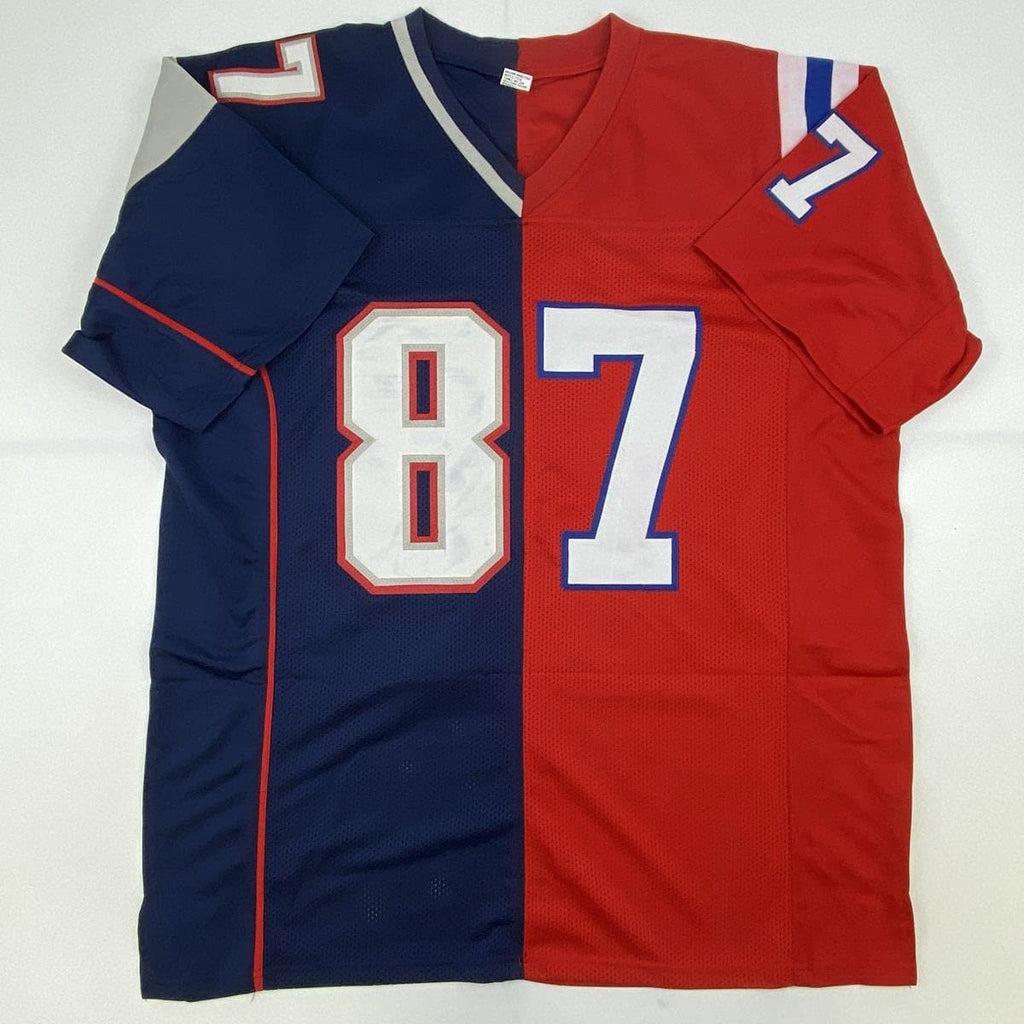 Autographed/Signed Rob Gronkowski New England Split Football Jersey Beckett BAS COA