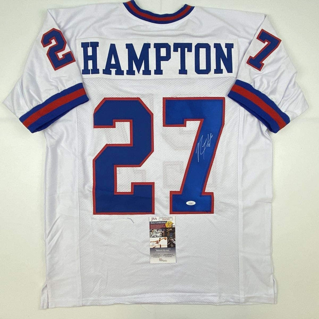 Autographed/Signed Rodney Hampton New York White Football Jersey JSA COA