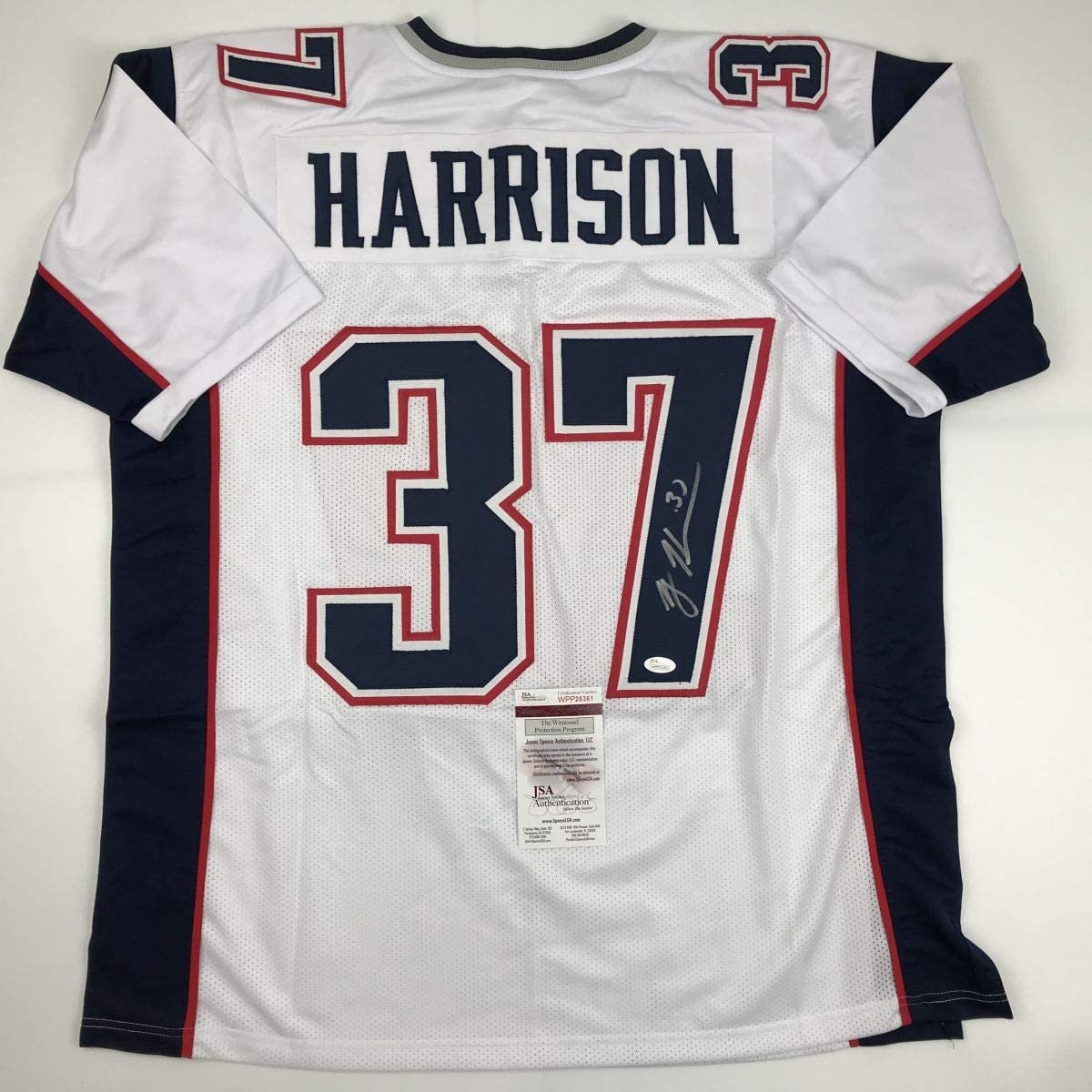 Autographed/Signed Rodney Harrison New England White Football Jersey JSA COA