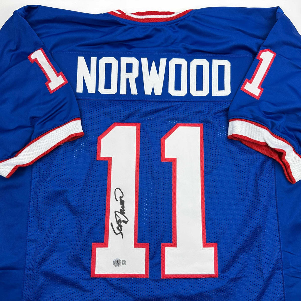 Autographed/Signed Scott Norwood Buffalo Blue Football Jersey Beckett BAS COA
