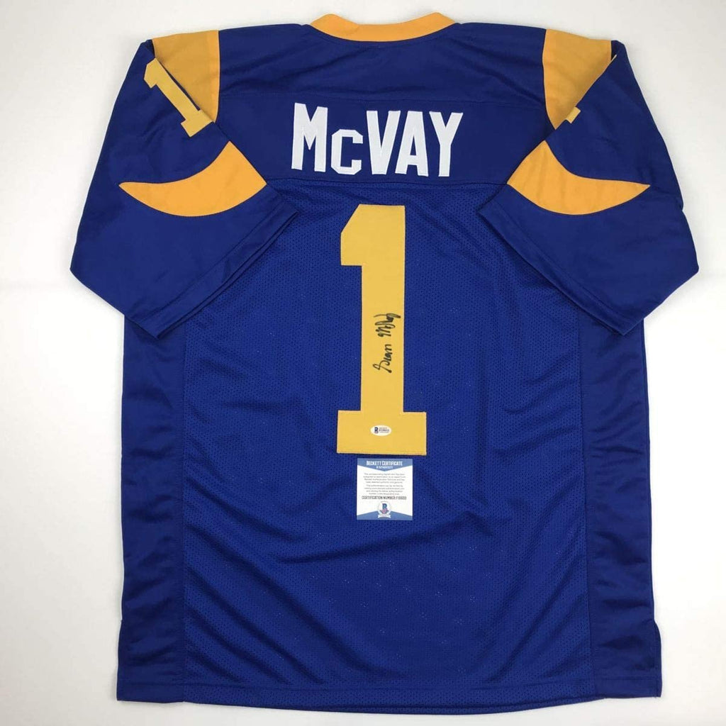 Autographed/Signed Sean McVay Los Angeles LA Retro Blue Football Jersey Beckett BAS COA