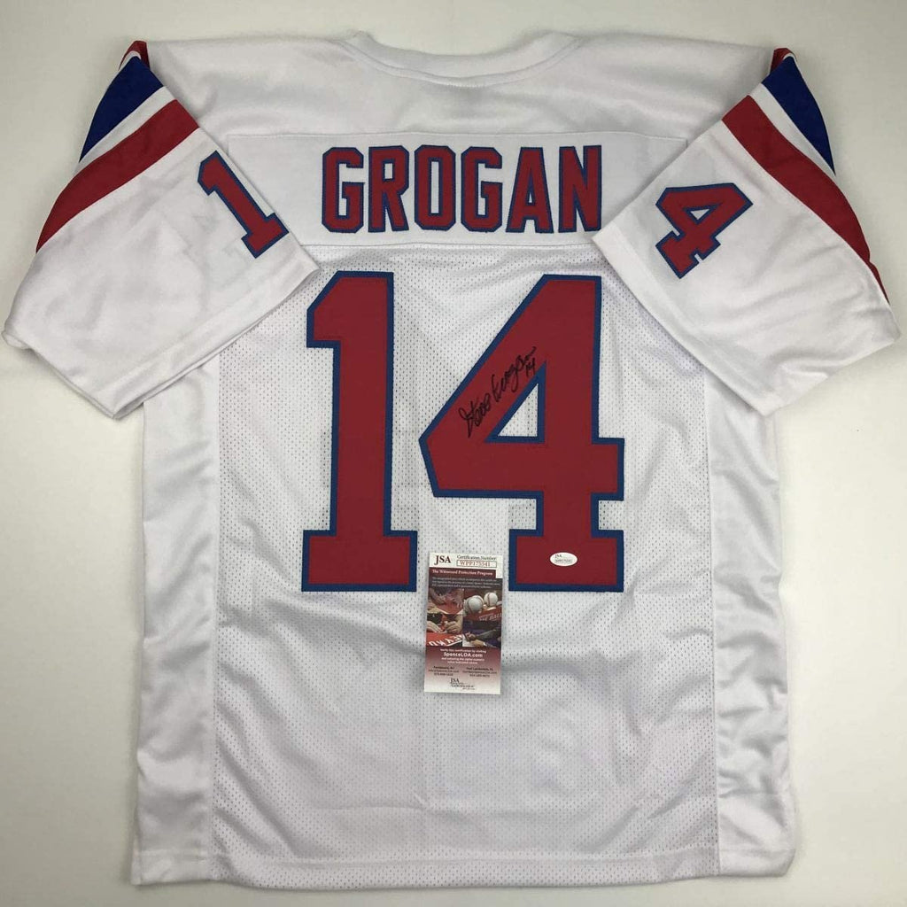 Autographed/Signed Steve Grogan New England White Football Jersey JSA COA