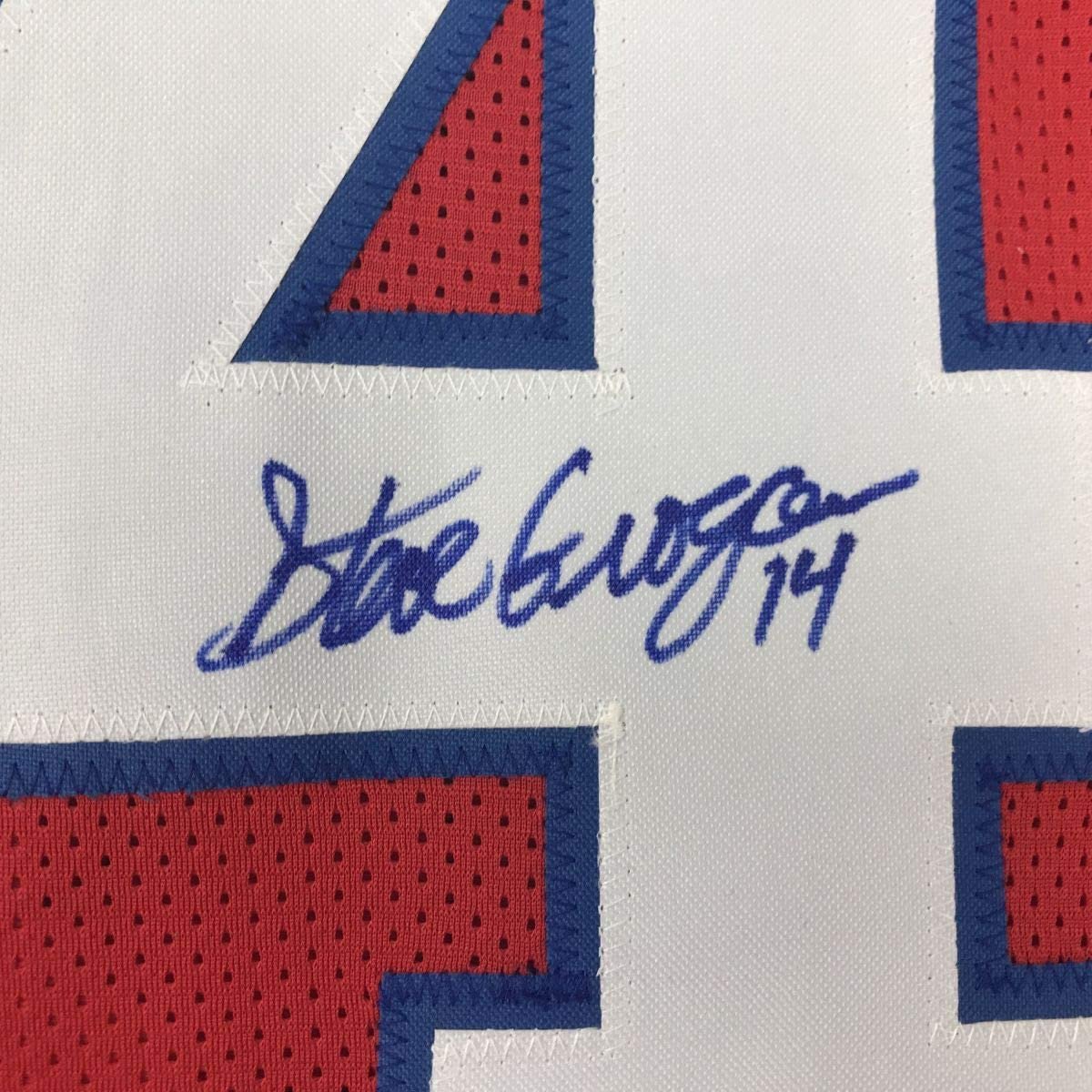 Autographed/Signed Steve Grogan New England Red Football Jersey JSA COA