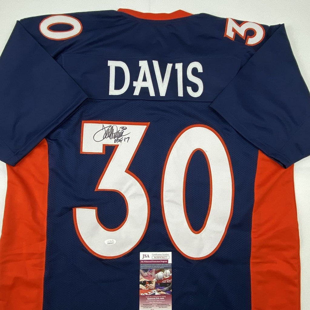 Autographed/Signed Terrell Davis HOF 17 Denver Blue Football Jersey JSA COA
