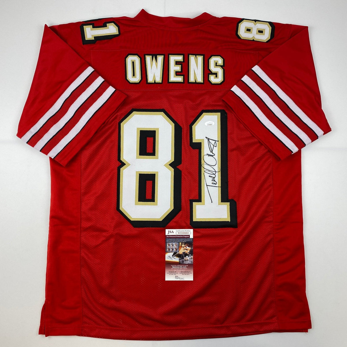 Autographed/Signed Terrell Owens San Francisco Red Football Jersey JSA COA