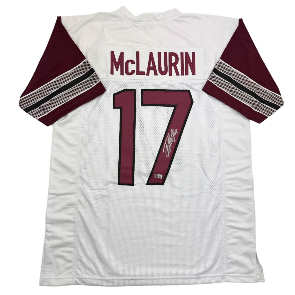 Autographed/Signed Terry McLaurin Washington White Football Jersey Beckett BAS COA