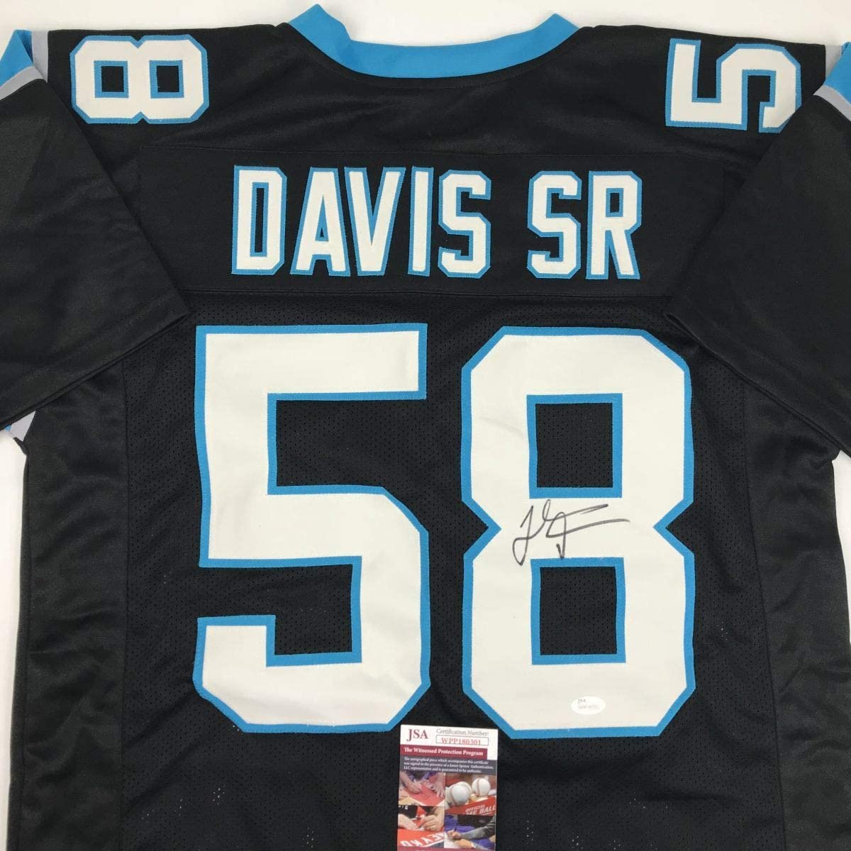 Autographed/Signed Thomas Davis Sr. Carolina Black Football Jersey JSA COA